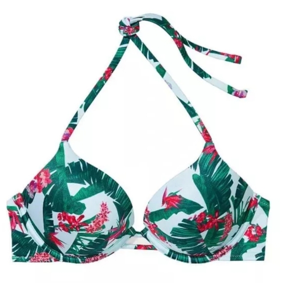 Victoria's Secret Bombshell Add 2 Cups Push Up Bikini Sz 38C NWT Blue Palm - Picture 2 of 6
